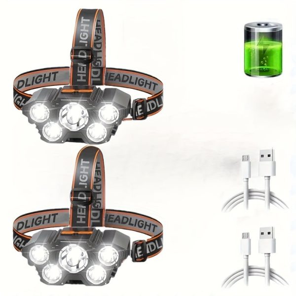 Rechargeable LED Headlamp - 5 Bright Lights, Portable for Camping, Fishing and Emergency Outdoor Work Lighting - Image 3