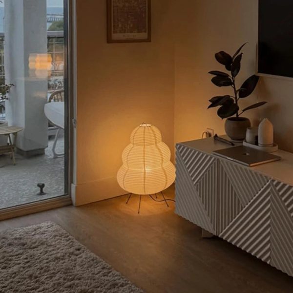 Japanese Style LED Rice Paper Desk Lamp – Tricolor Dimming Home Art Decoration for Living Room, Hotel, Bedroom & Bedside Night Light - Image 3