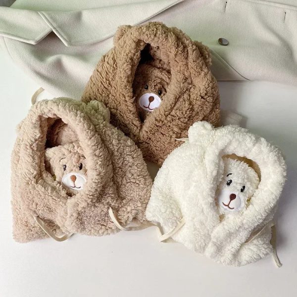 Cartoon Bear Ear Lamb Beanie Hat with Mask - Warm Balaclava Winter Skullies for Women & Girls - Image 3