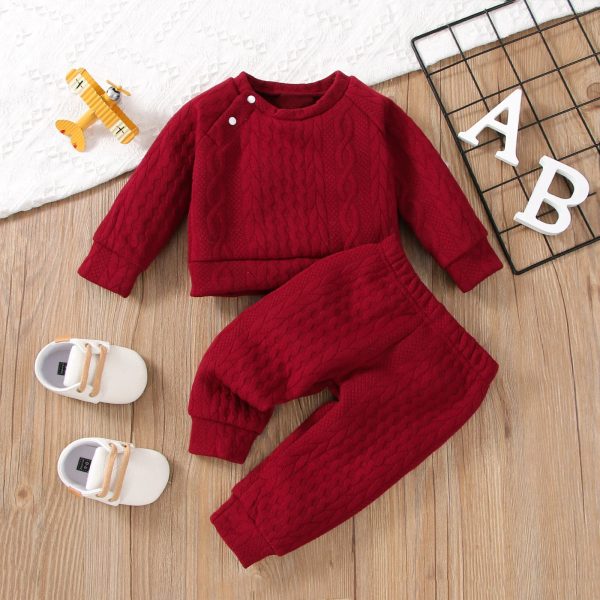 7 Colors Newborn Baby Clothes Set - Solid Long Sleeve Top & Pants, 2PCS Leisure Sport Outfit for Autumn & Winter