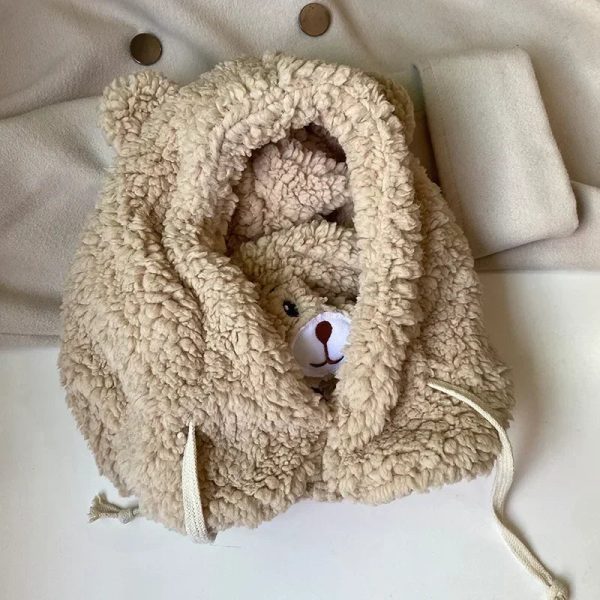 Cartoon Bear Ear Lamb Beanie Hat with Mask - Warm Balaclava Winter Skullies for Women & Girls